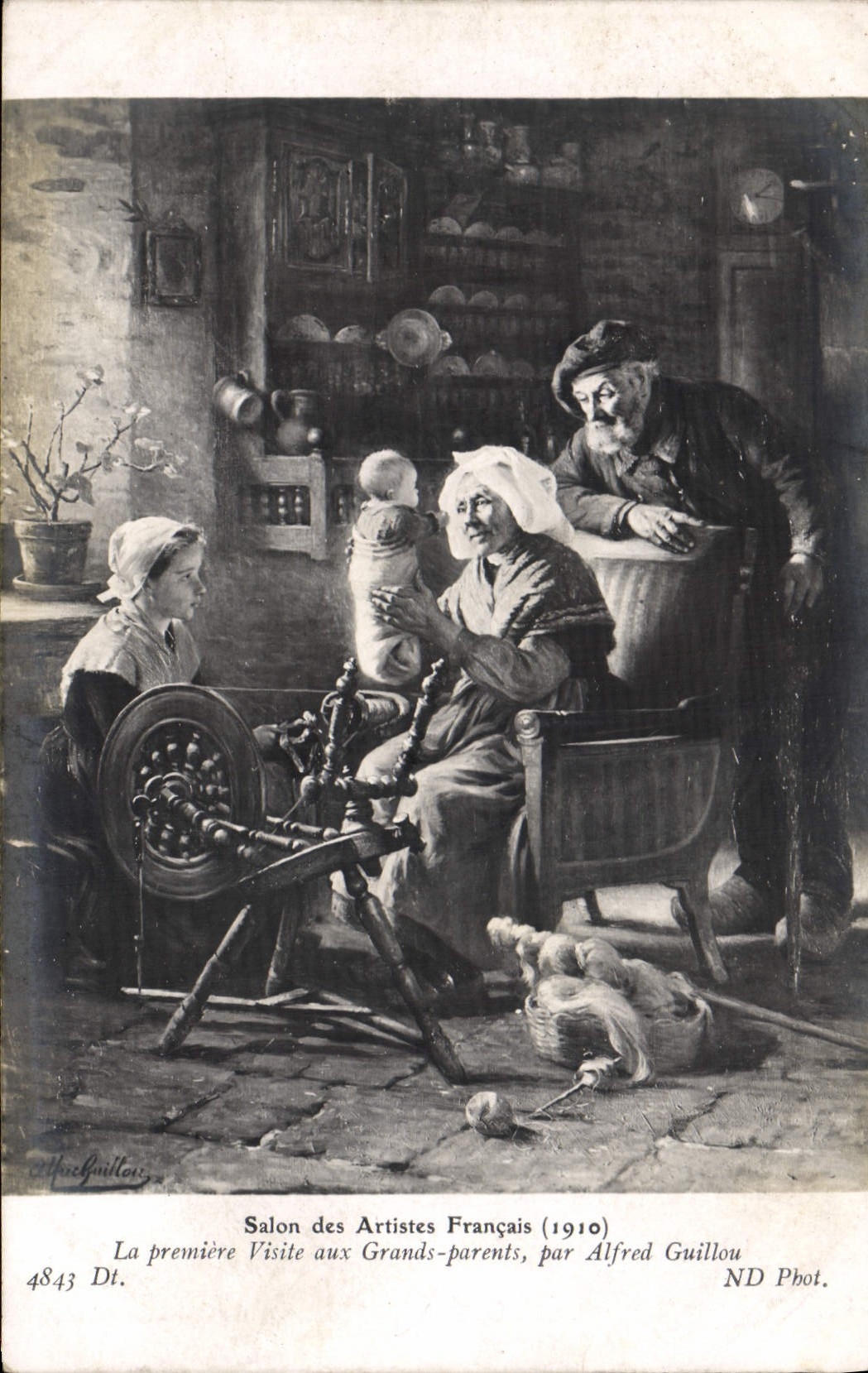 CPA Fantaisie Salon des artistes francais La premier visite aux grands parents par Alfred Guillou 