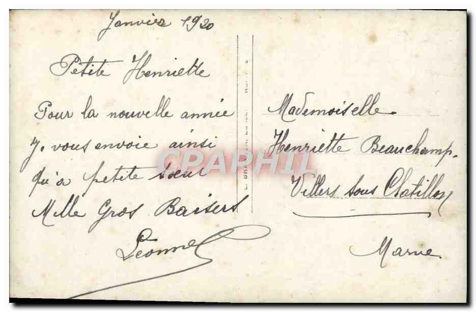Jeune femme en robe violette — décor de marguerites — éditeur S. & R. n° 4199 — Verso