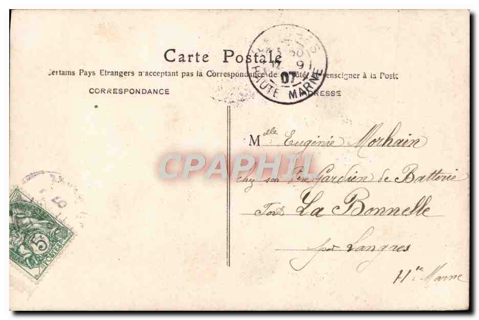 Couple en intérieur — décor floral et cadran météo — M.F. n°711/4 — Verso