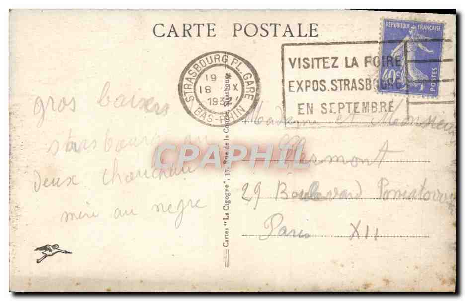 CPA Strasbourg Palais Du Rhin Place de la Republique — Verso