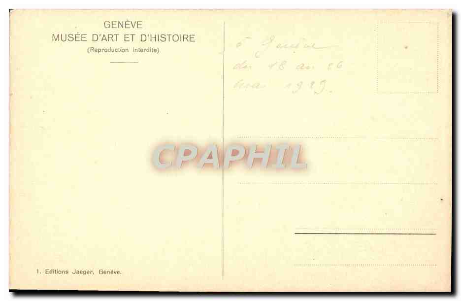 CPA Musee d'art et d'histoire Geneve Corot Le quai des Paquis en 1841 — Verso