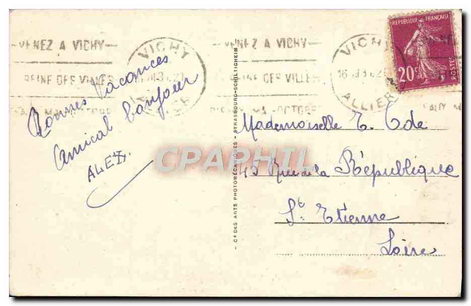 CPA Vichy Le Casino Vu Du Parc — Verso