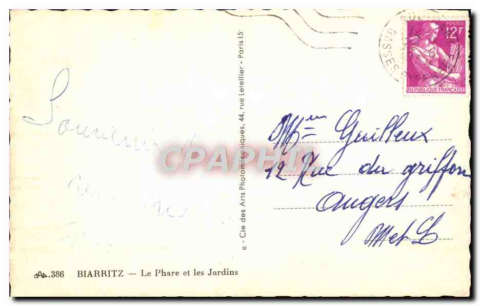 CPA Biarritz Le Phare Et Les Jardins — Verso