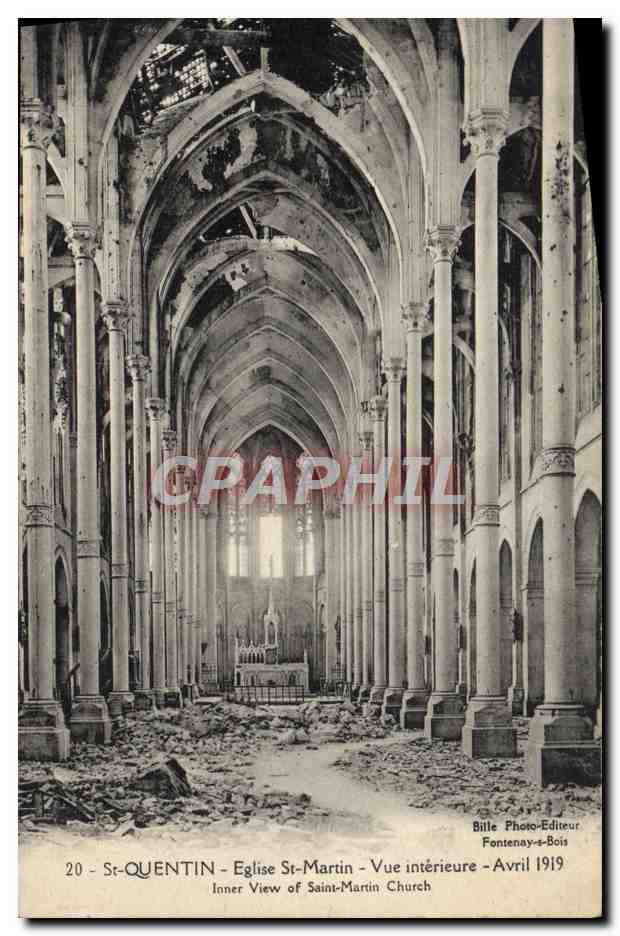 CPA St Quentin Eglise St Martin Vue Interieur Avril 1919 Militaria 