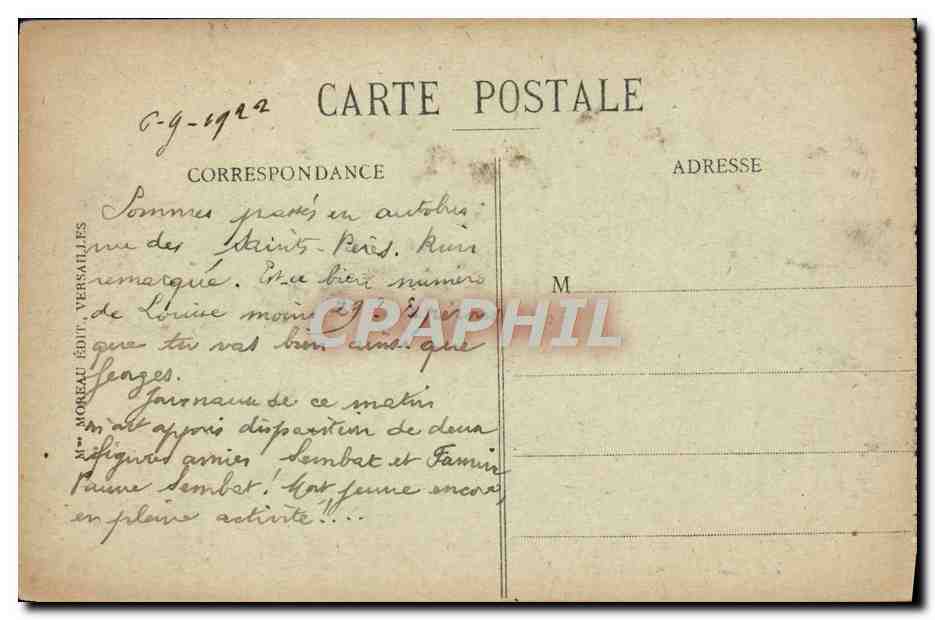 Versailles - Le Parc - Allée des Marmousets — éditeur A. Moreau, n°7 — Verso