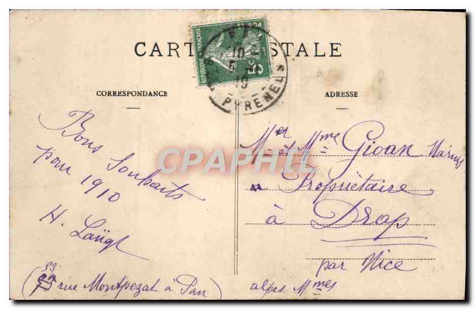 CPA Pau La Chaine Des Pyrenees — Rückseite