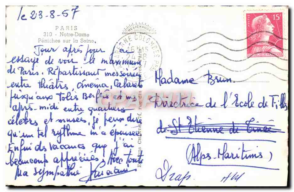 CPM Paris Notre Dame Peniches Sur La Seine — Rückseite