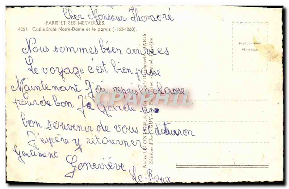 CPM Paris Et Ses Merveilles Cathedrale Notre Dame Et Le Parvis — Rückseite