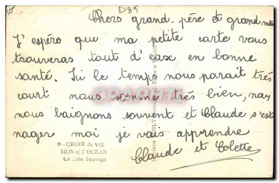 CPM Croix De Vie Sion Sur I'Ocean La Cote Sauvage — Verso