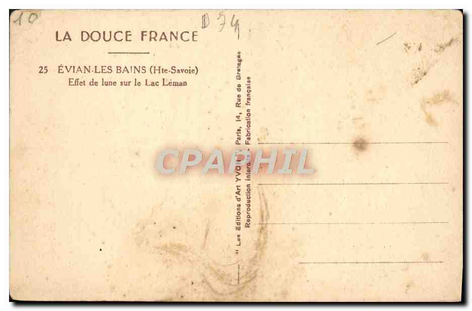 CPA Evian Les Bains Effet de Lune Sur le Lac Leman — Verso