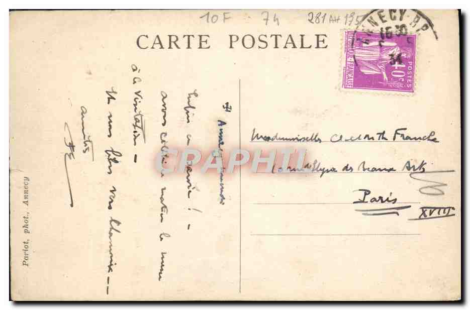 CPA Le chateau de Menthon et le fond du lac d'Annecy — Verso