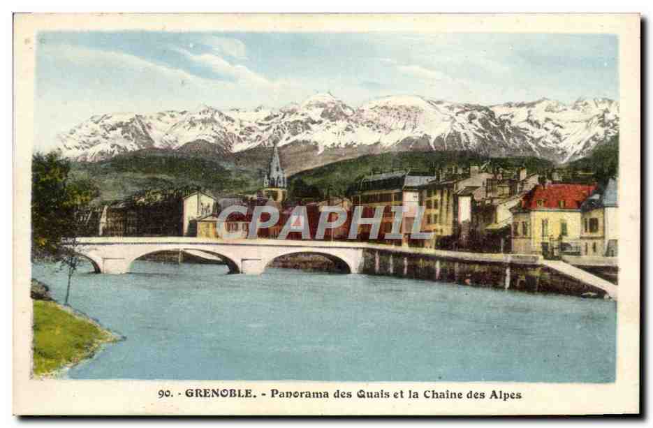 Grenoble - Panorama des Quais et la Chaîne des Alpes — Éditions M. Rourcier, Grenoble