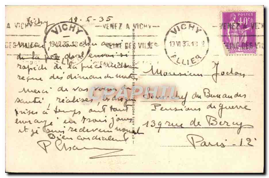 CPA Vichy Chateau de Bourbon Busset — Verso