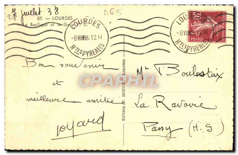 CPA Lourdes La Basilique et le Gave — Verso