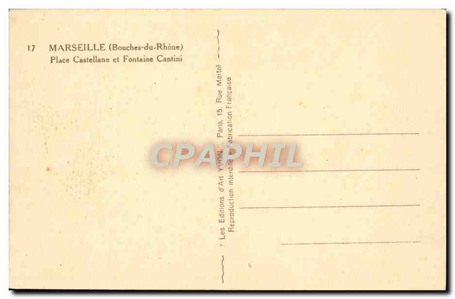 CPA Marseille Place Castellane et Fontaine Cantini — Rückseite