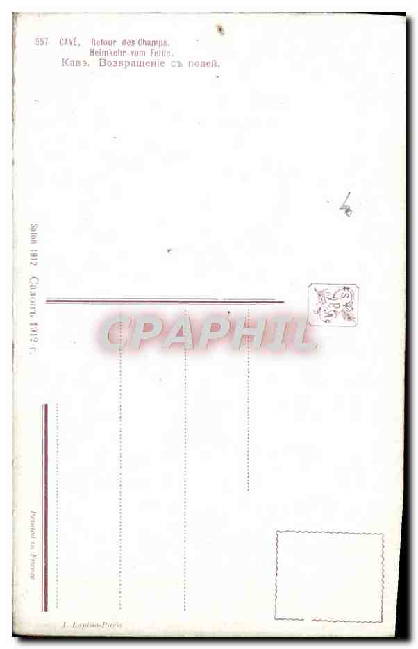 CPA Cave Retour des champs — Verso