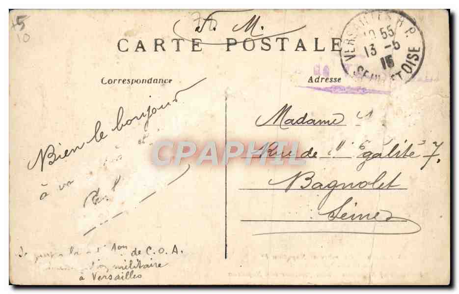 CPA Versailles Chambre de Napoleon 1er au Grand Trianon — Verso