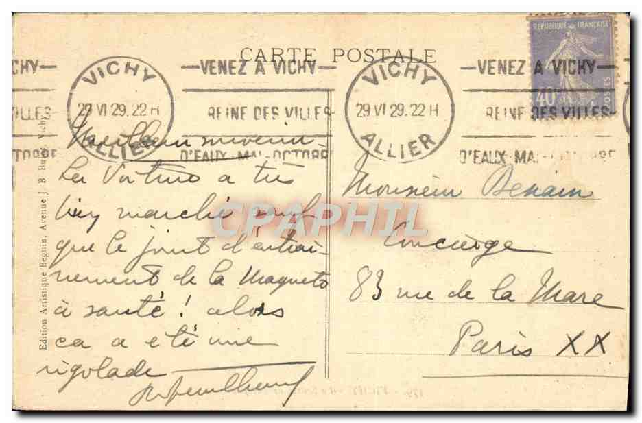 CPA Vichy La Source de l'Hopital — Verso