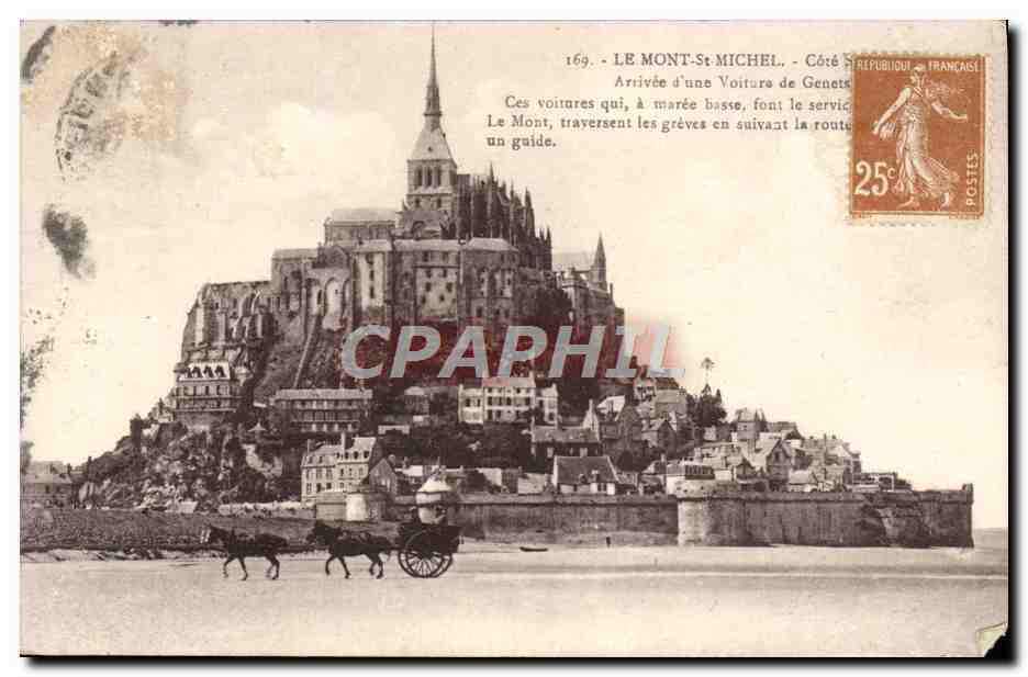 CPA Le Mont St Michel Arrivee d'une Voitare de Genets