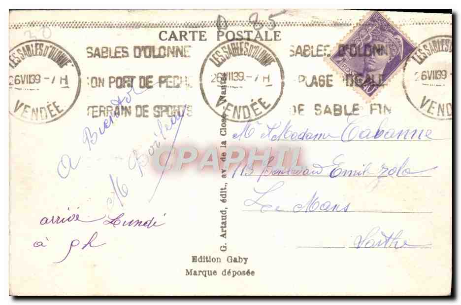 CPA Les Sables D'Olonne Le Remblai et la Plage — Back