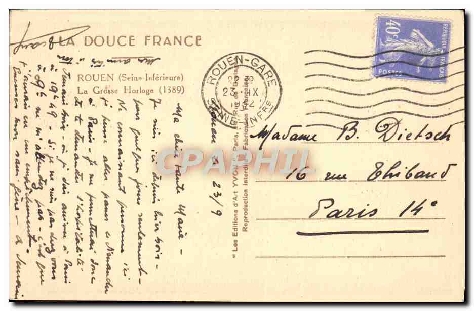 CPA Rouen La Grosse Horloge — Verso