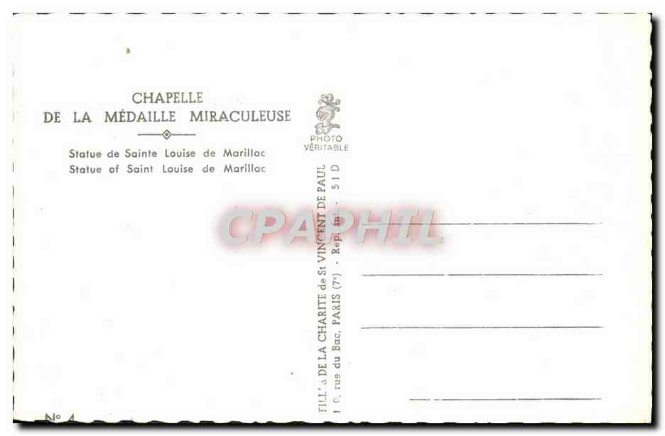 CPM Chapelle De La Medaille Miraculeuse Statue de Sainte Louise de Marillac — Rückseite