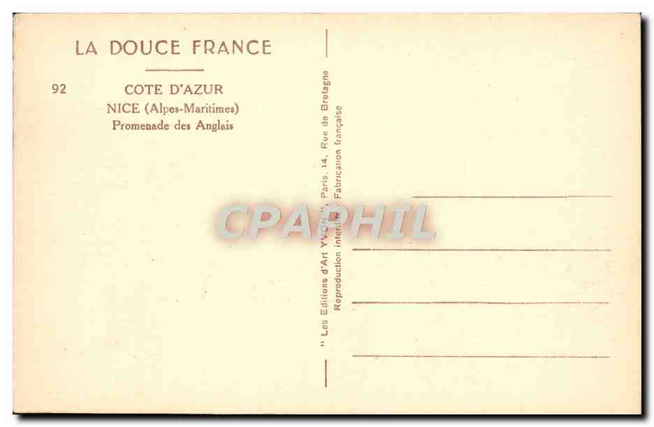 CPA Nice Promenade des Anglais — Verso