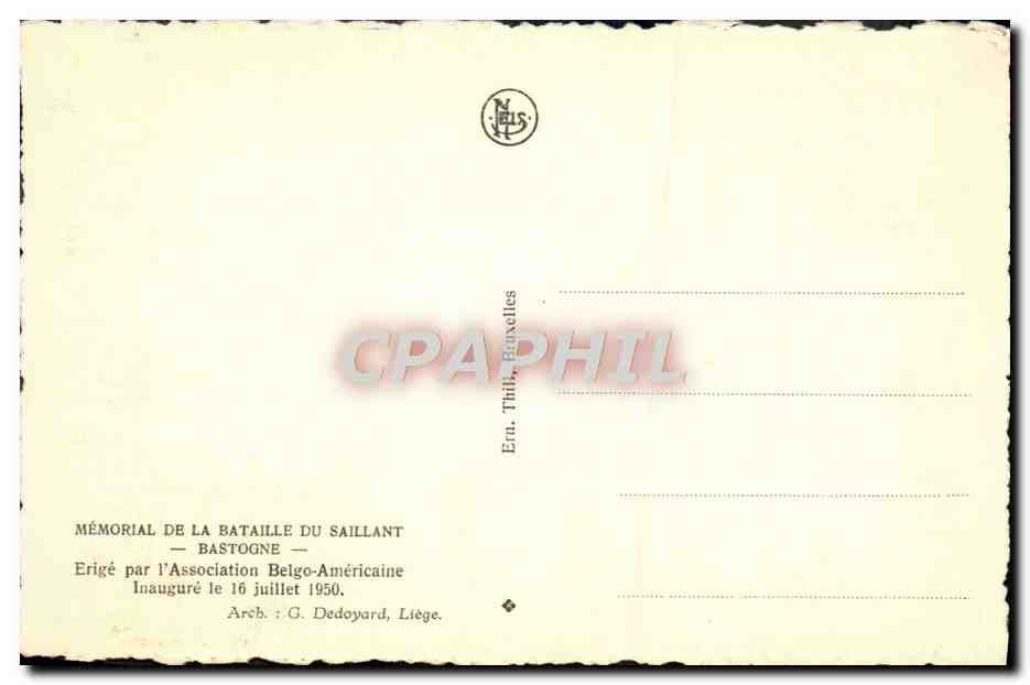 CPA Memorial De La Bataille Du Saillant Bastogne — Rückseite