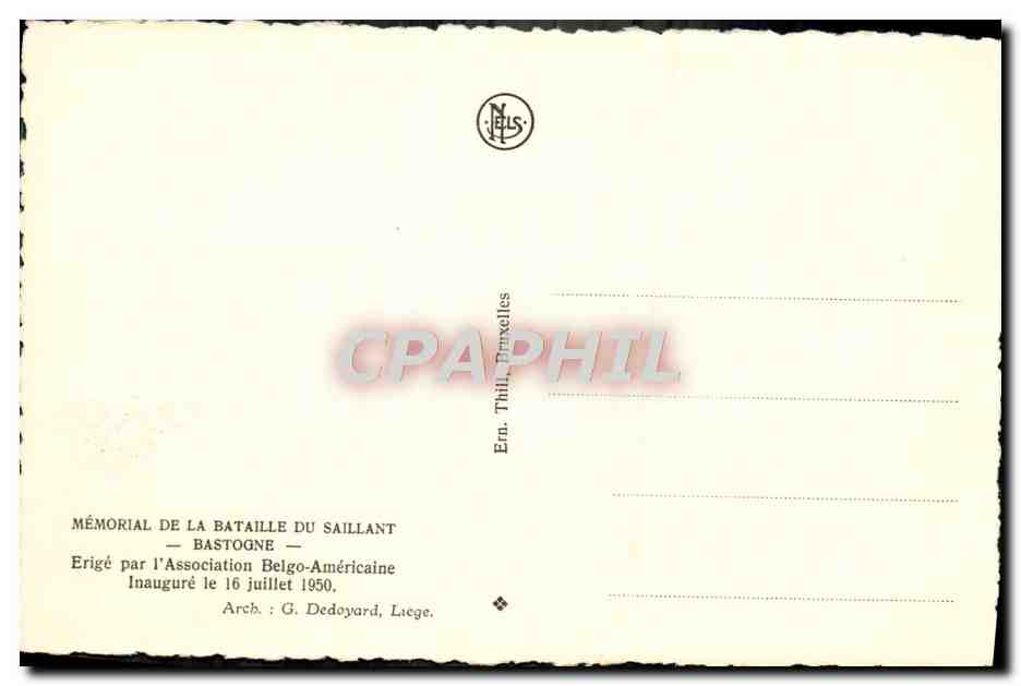 CPA Memorial De La Bataille Du Saillant Bastogne — Rückseite