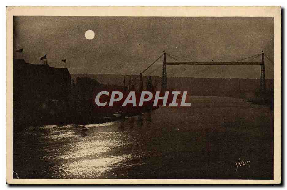 CPA La Douce France Rouen Le pont transbordeur au clair de lune