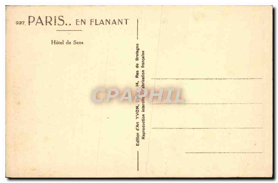 CPA Paris En Flanant Hotel De Sens — Rückseite