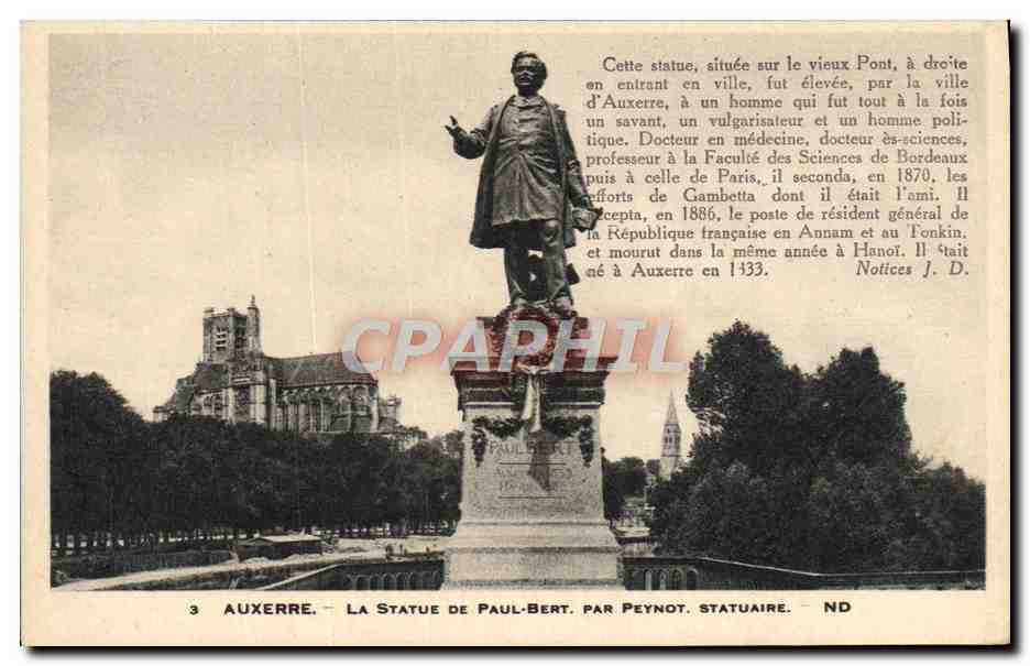AUXERRE — La Statue de Paul-Bert, par Peynot, statuaire — ND