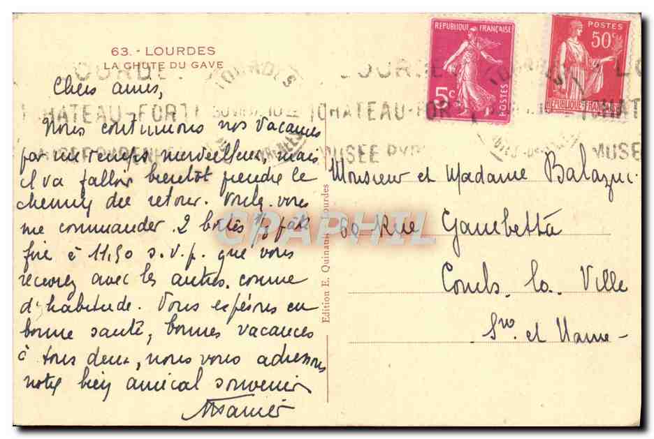 CPA Lourdes La chute du Gave  — Verso