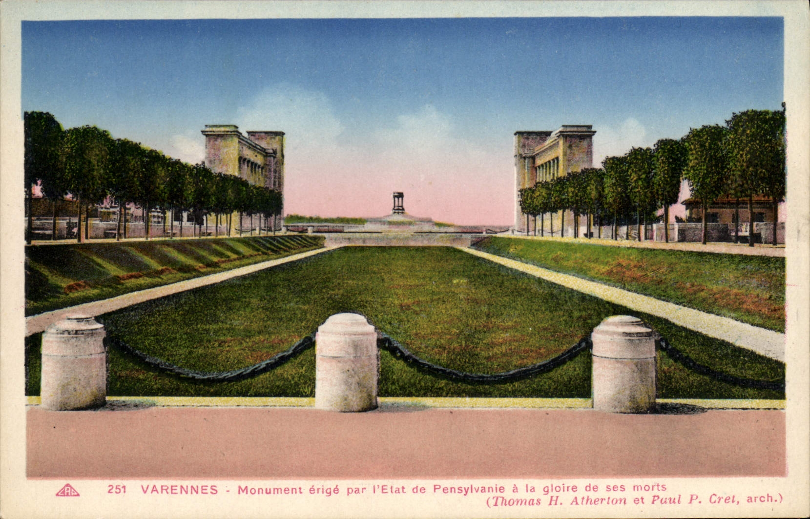 Varennes - Monument érigé par l'État de Pennsylvanie à la gloire de ses morts — Thomas H. Atherton et Paul P. Cret, architectes — éditeur CPA, n° 251
