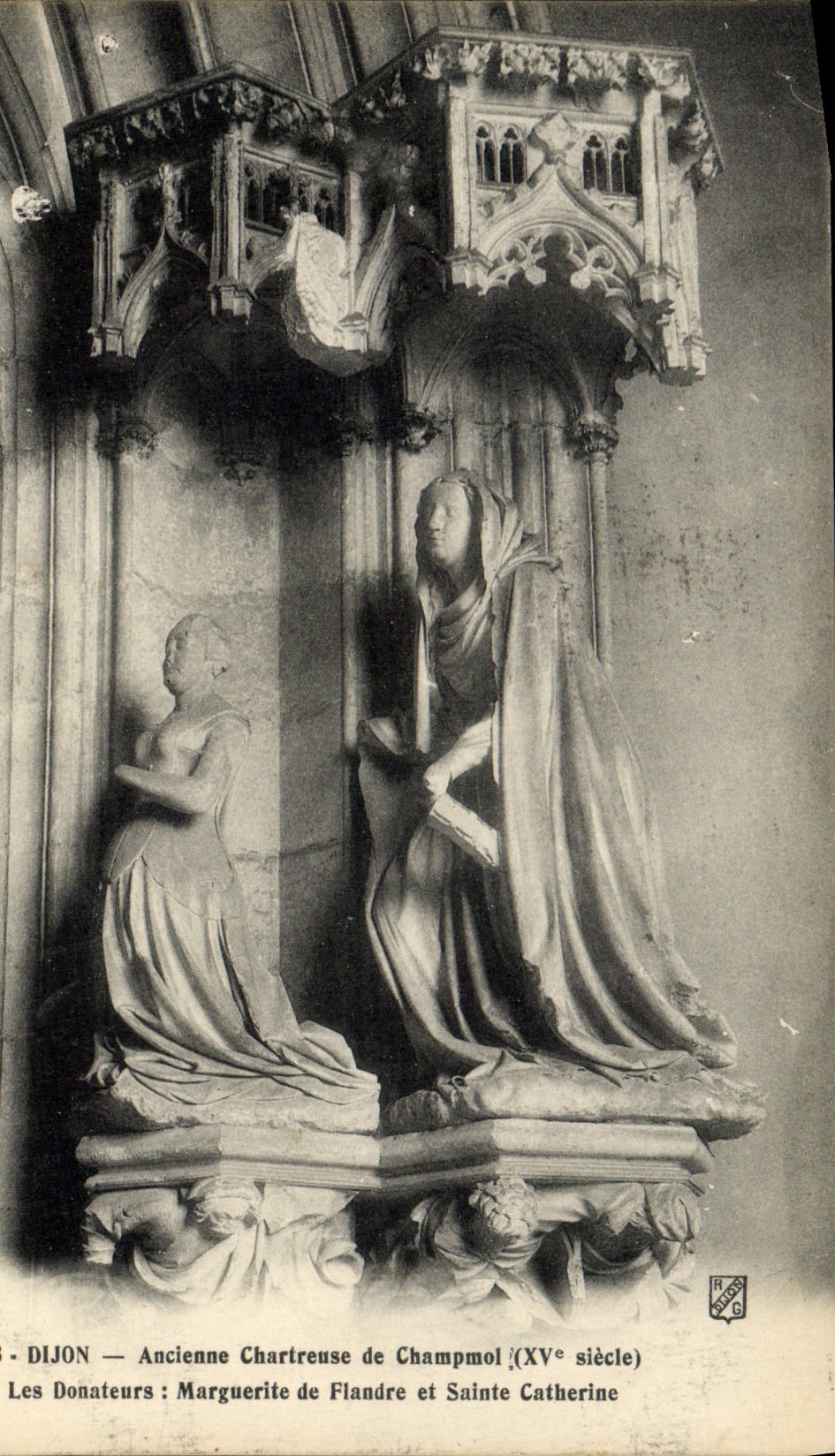 Dijon — Ancienne Chartreuse de Champmol (XVe siècle) — Les Donateurs : Marguerite de Flandre et Sainte Catherine
