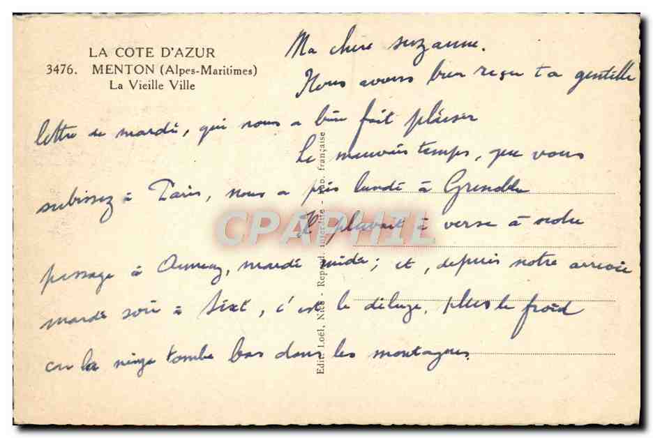 CPA Menton La Vieille Ville Bateau — Rückseite