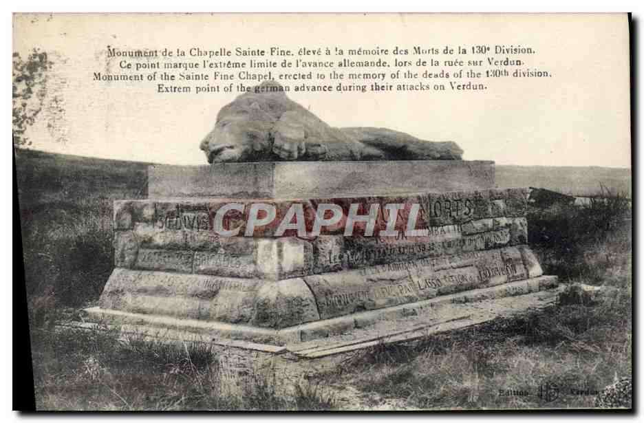 CPA Monument de la Chapelle Sainte Fine Lion Militaria