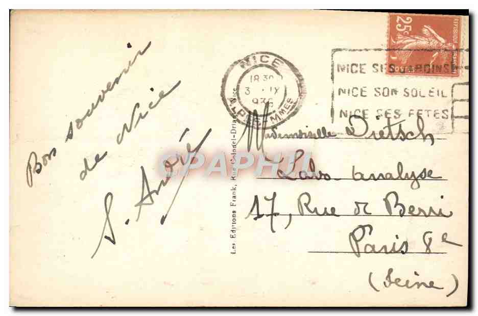 CPA Nicy Le Mont Boron — Rückseite