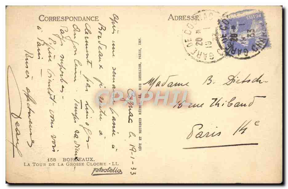 CPA Bordeaux La Tour De La Grosse Cloche Maison Riquard  — Verso