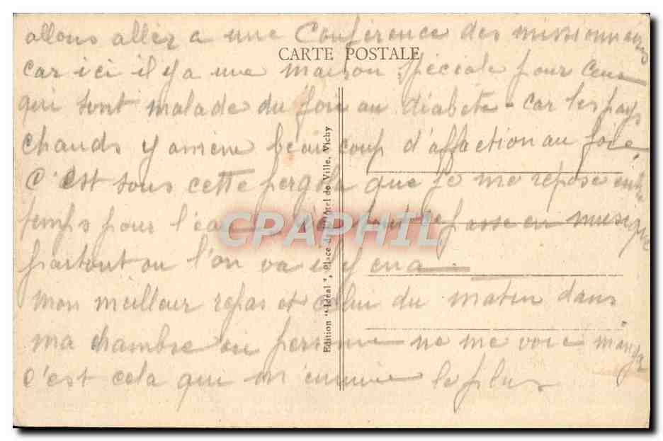 CPA Vichy La Pergola vers le Palais des Sources — Rückseite