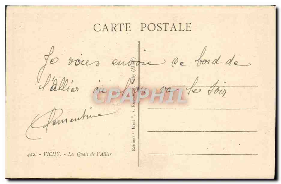 CPA Vichy Les Quais de l'Allier — Rückseite