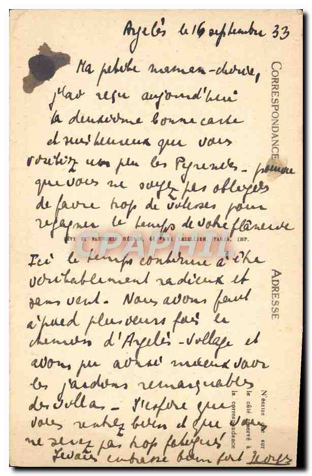 CPA Amelie Les Bains Les Lacets De La Route De Montbolo — Rückseite