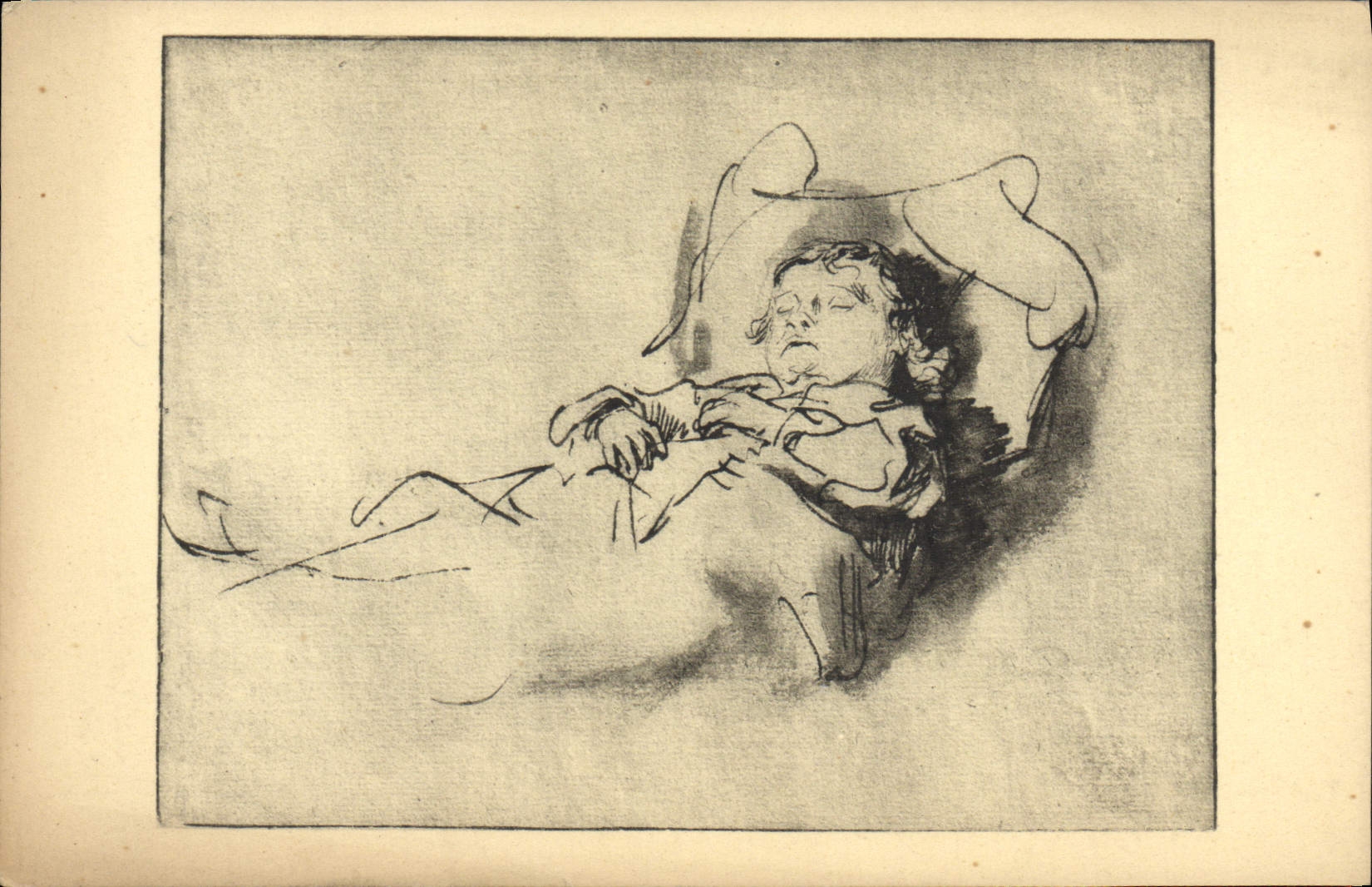 CPA Slapend Kind Rembrandt 