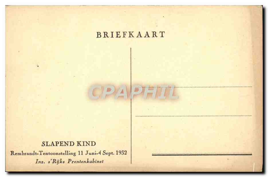 CPA Slapend Kind Rembrandt  — Verso