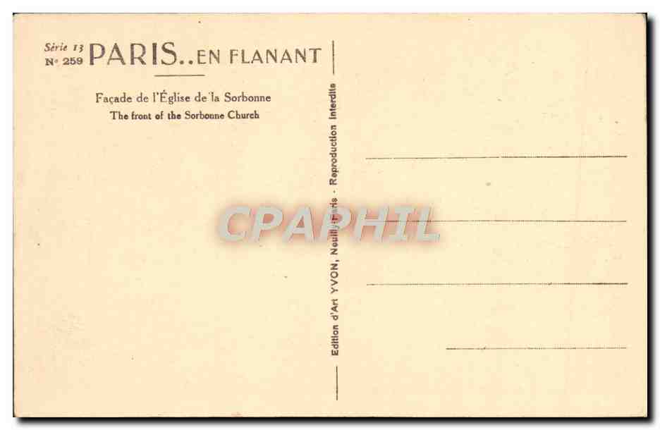 CPA Paris En Flanant Facade de l'eglise de la Sorbonne  — Rückseite