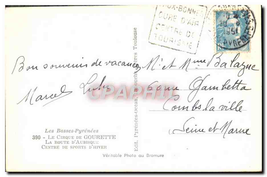 Le Cirque de Gourette — Les Basses-Pyrénées — Éditeur Élfe — Verso