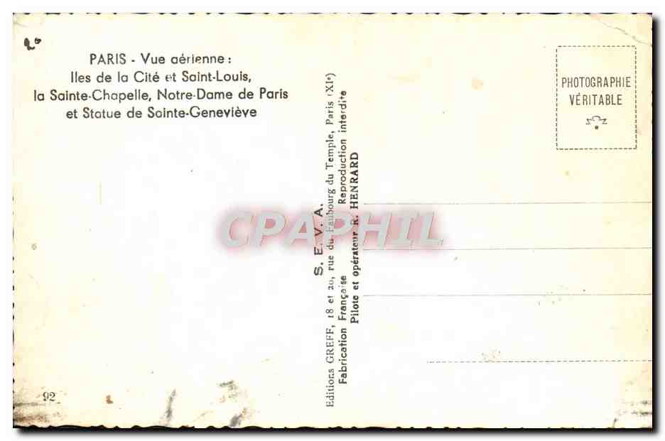 Paris - Luftbild: Îles de la Cité, Notre-Dame, Sainte-Chapelle und Statue der Sainte-Geneviève — Rückseite