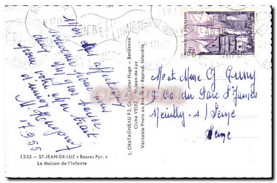 CPM St Jean De Luz La maison de l'Infante — Verso