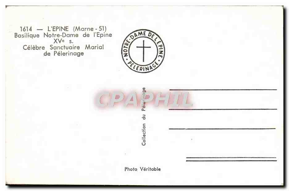CPM L'Epine Basilique Notre Dame De I'Epine Celebre Sanctuaire Marial de pelerinage  — Rückseite