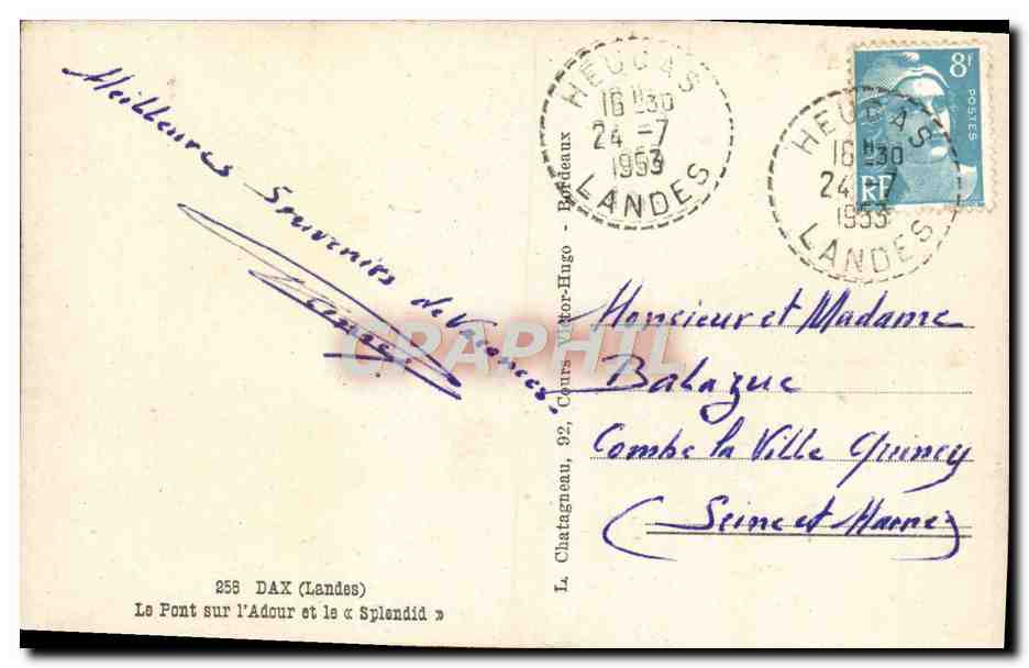 CPM Dax Le Port Sur I'Adour Et Le Splendid — Rückseite